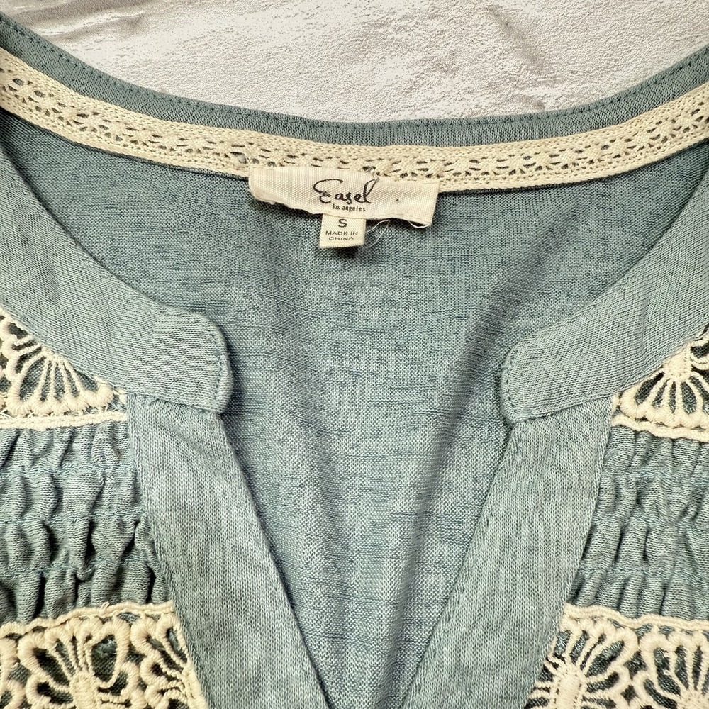 Bohemian Crochet Peasant Blouse Women's Sz S Hippy Cottage Core Ruched Lace Top - Picture 5 of 13